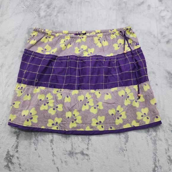 LOOPTWORKS Dresses & Skirts - Loopt Works Skirt Womens XL Purple Green Floral Patchwork Tiered Drawstring Mini